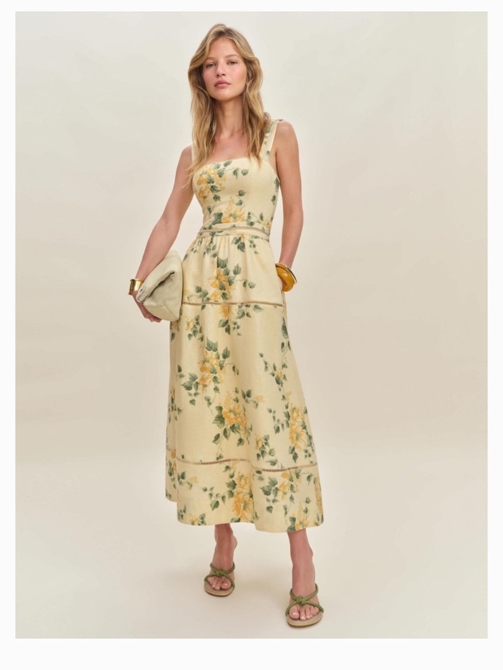 Reformation Everett Linen Dress in Yellow Floral